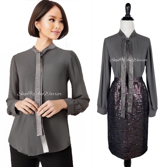 Ann Taylor NWT sequin tie neck blouse *shop@iamwarrior - Picture 1 of 10